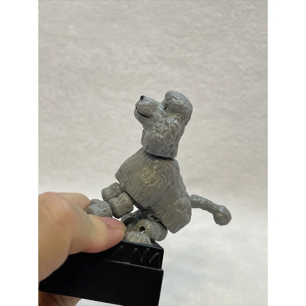 Vintage Gray‎ Poodle Dog Figurine Toy on Black Base Movable Limbs Collectible